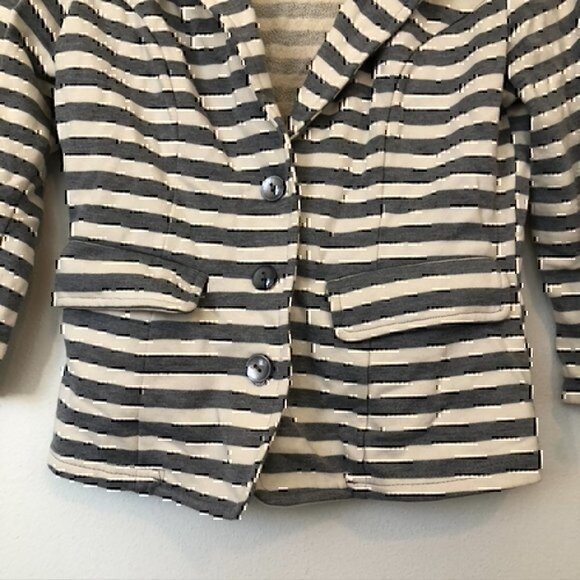 PIXLEY STITCH FIX Stripe Blazer Gray Cream Ivory French Terry 3/4 Sleeve Jacket - Picture 5 of 9